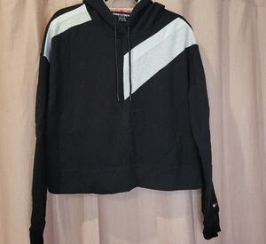 Tommy Hilfiger Black Hoodie with Light Gray Chevron Accents